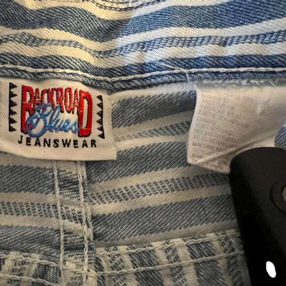 Vintage Back Road Blues Cut-Off Mom Shorts High Waist Blue White Stripes Size 12 - Picture 3 of 3